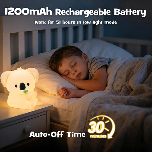 Greprety 3-Level Koala Night Light Squishy Silicone Nursery Breastfeeding Nightlight with Timer Warm White & RGB Color
