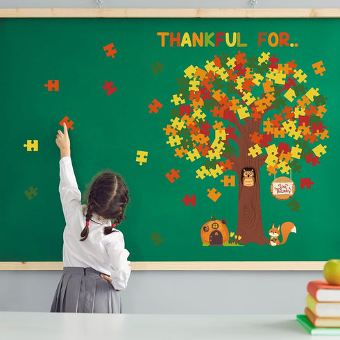 Thanksgiving Classroom Bulletin Board Decorations, Fall Tree Set Puzzle Cutouts for Autumn Harvest Thanksgiving Party