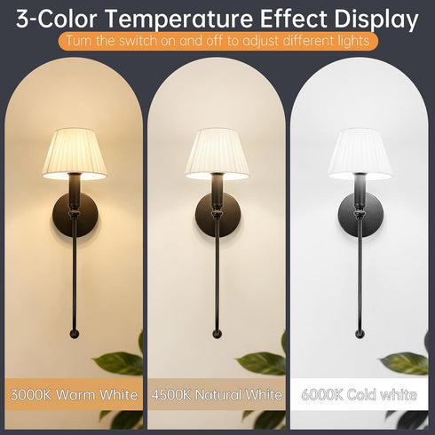 cancomzone Sets 2 Set Wall Sconces of | Bathroom Wall Sconces of Two with Pleated Shades | Black Wall Lighting