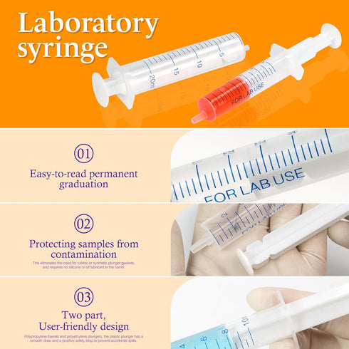 20 PCS 20 ml Plastic Syringe with Measurement, Slip Tip for Scientific Lab Injection and Refilling