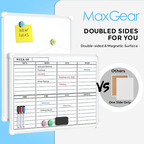 MaxGear Small Weekly Calendar Dry Erase Board, 16"x12" Hanging Double-Sided White Board for Planning, School, Office