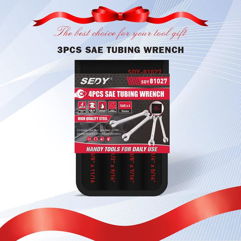 4-Piece Flare Nut Wrench Set, SAE Brake Line Wrenches 1/4 to 11/16-inch, Professional Offset Heads