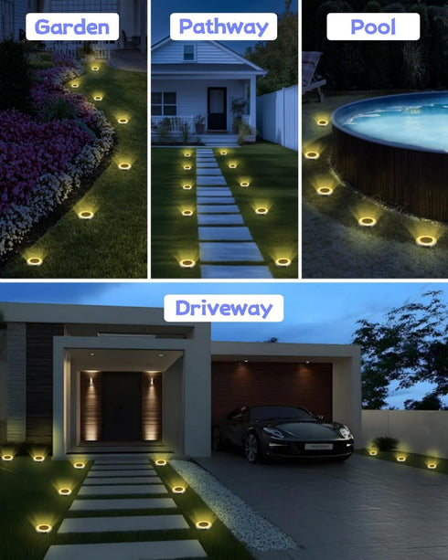 2 Pack IP65 SenLuKit Mini Solar Ground Lights Outdoor Waterproof Solar Flat Garden Light Solor Powered Disc Pathway