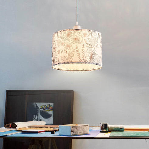 2 Pack 15Ft Plug in Pendant Light, Hanging Light with Clear Cord, On/Off Switch, Flower Fabric Lamp Shade, Hanging