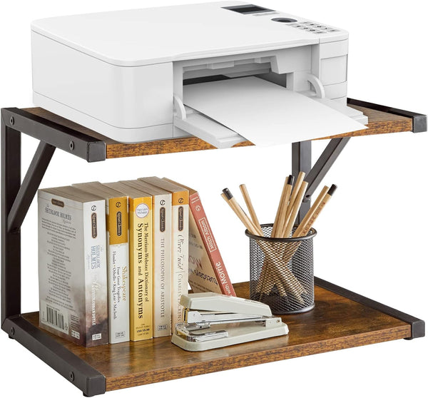 IBUYKE 2-Tier Desktop Printer Stand Holder, Multi-Purpose Desk Organizer Storage Shelf, Book Shelf