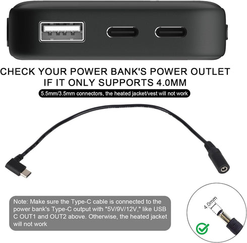 Penitue 7.4V/9V 11.42in PD3.0 PD4.0 Heated Jacket Adapter, USB C to DC Cable Heated Gear Vest Accessories Battery
