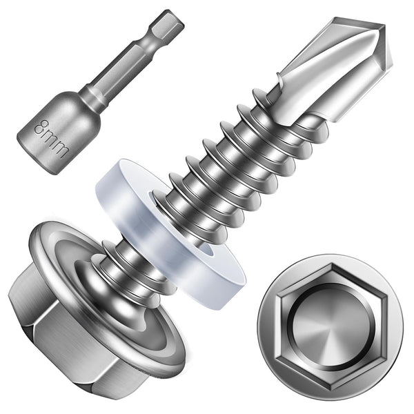 200pcs #12×1" Self Drilling Screws for Metal, 410 Stainless Steel Self-Tapping Screws, High-Strength Quick Tapping TEK