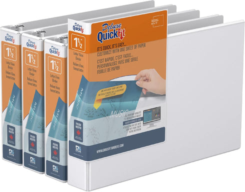 QuickFit Heavy-Duty Landscape 3-Ring Binder - 1.5 Inch, White, Pack of 4, 8.5" x 11"