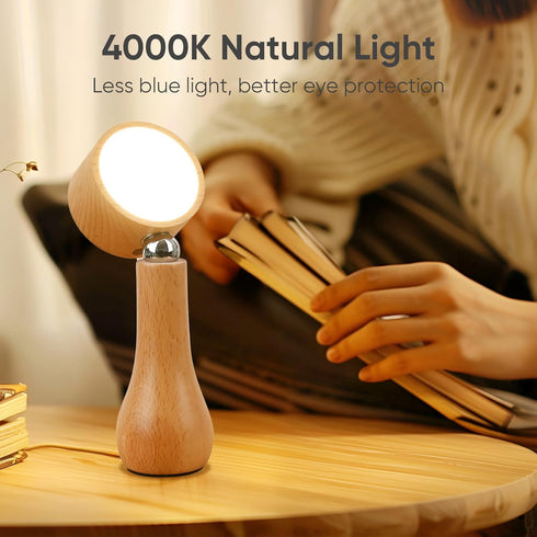 LONRISWAY 2 Pack Dimming, 360 LED Wooden Mushroom Lamp, Rechargeable Battery Operated Portable Cordless Touch Switch