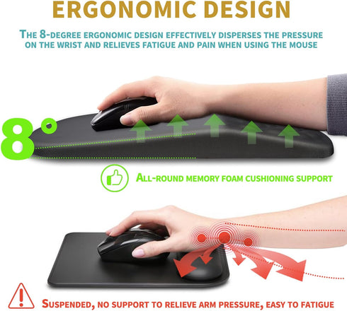 Hokafenle Ergonomic Mouse Pad with Wrist Support, Memory Foam & Non-Slip PU Base, 12x8 inch, Gray