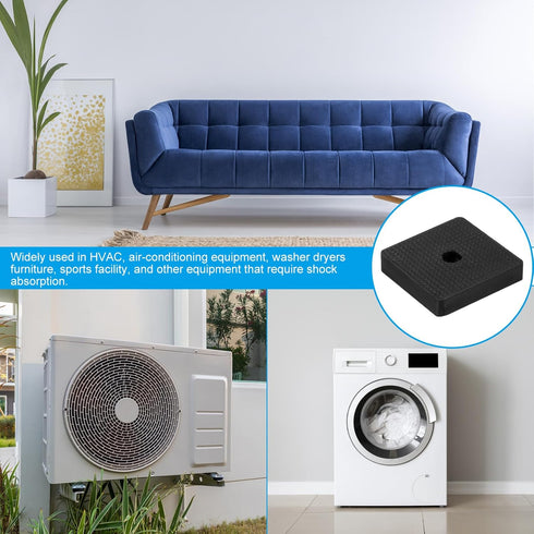 PATIKIL Rubber Anti-Vibration Pads, 8 Pcs Square Isolation Mats with Hole 1.97" x 1.97" x 0.4" for HVAC Air Conditioner