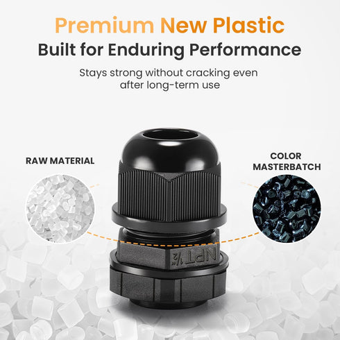 50pcs 1/2" IP68 Grommet QILIPSU NPT Cable Gland Waterproof Nylon Cable Pass Through Cord Grip Connector Strain Relief