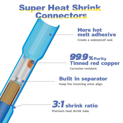 haisstronica 200PCS 22-10 AWG Mixing Heat Shrink Butt Connectors, Tinned Red Copper Marine Grade Electrical Connectors
