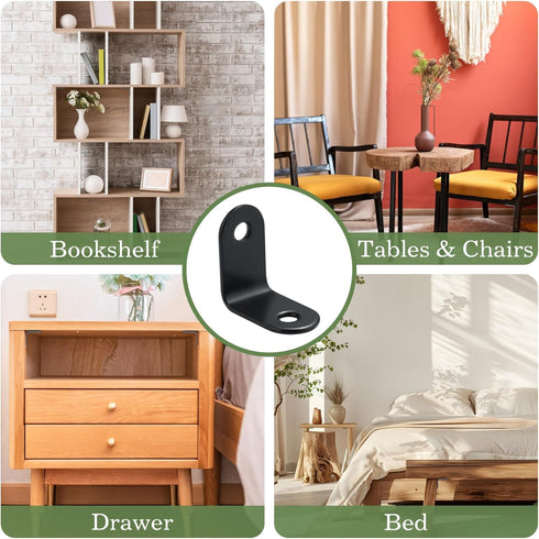 10PCS (1.2x1.2 Alise L Bracket Corner Brace, Black Stainless Steel L Brackets for Shelves, Heavy Duty Shelf Brackets