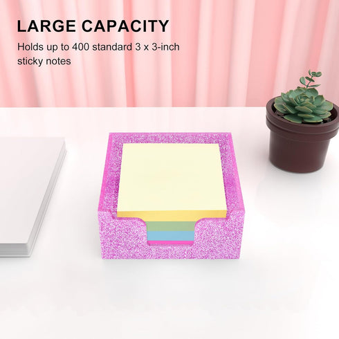 Rouidr Acrylic Sticky Note Holder - Glitter Memo Pad Dispenser, 3.94 x 3.94 Inch for Home & Office