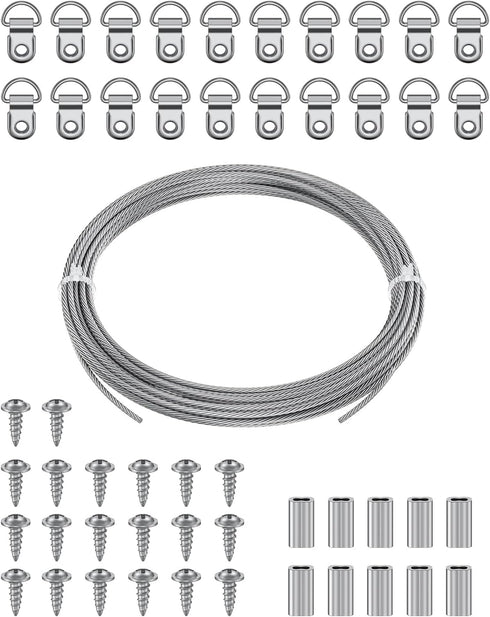 Uniclife Picture Hanging Wire, 23 Feet 1/32" Picture Wire Kit with D-Ring