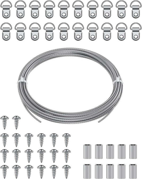 Uniclife Picture Hanging Wire, 23 Feet 1/32" Picture Wire Kit with D-Ring