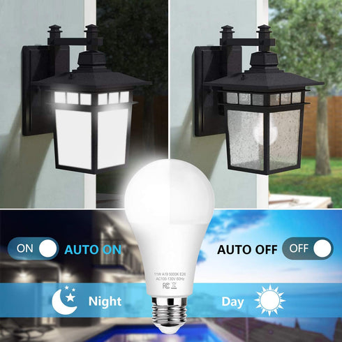 6-Pack Dusk to Dawn LED Light Bulbs, A19 11W(100Watt Equivalent), E26 Basic Automatic On/Off, 1200LM, Daylight White 5000K Smart Sensor Lights, Outdoor for Porch Garage Yard Patio Garden by Brightever