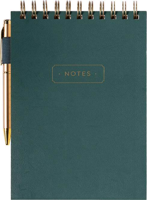 Eccolo Lined Top Spiral Notebook, Flexi-Cover Steno Pad with Pen, 240 Perforated Pages, A5 Notepad, Green