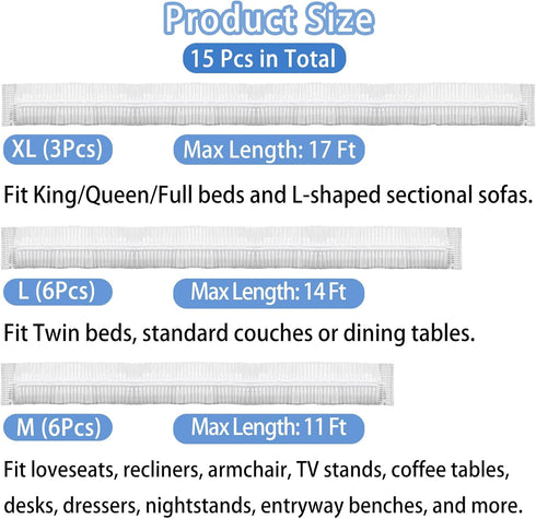 Aphila 15 3 (3XL 6L 6M) Pcs Disposable Furniture Dust Covers with Elastic, Plastic Dust Cover for Sofa Chair Dining