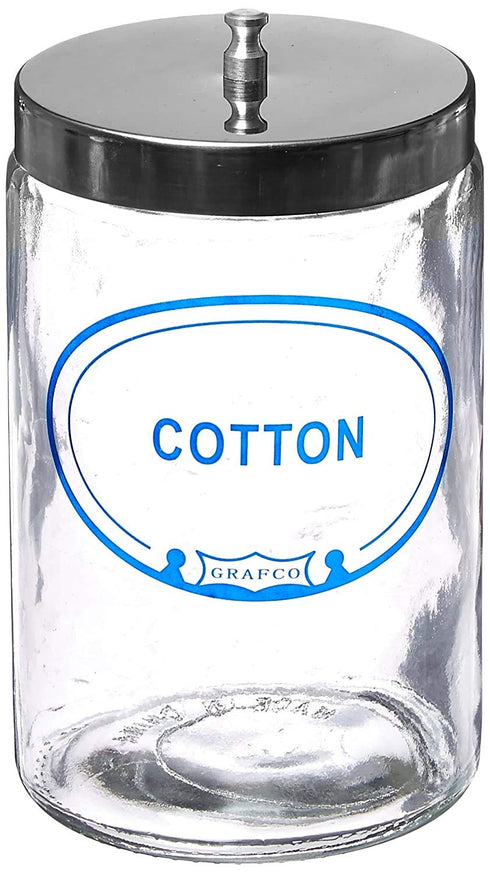 Grafco Glass Sundry Jar Labeled 'Cotton' Medical Dressing Storage
