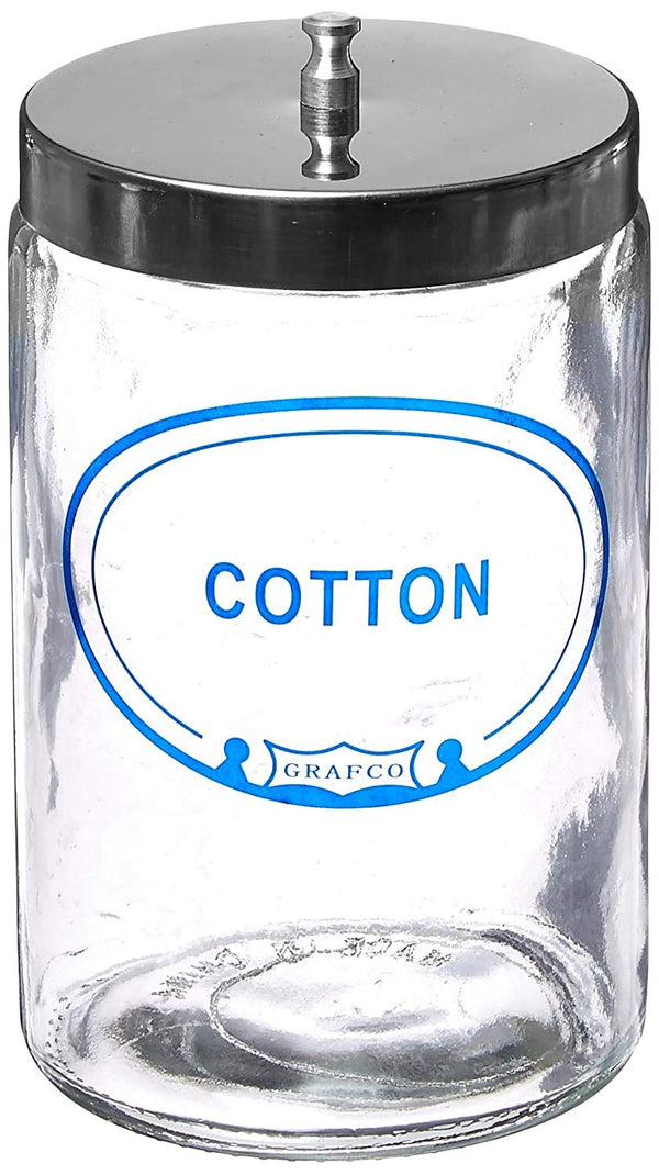 Grafco Glass Sundry Jar Labeled 'Cotton' Medical Dressing Storage