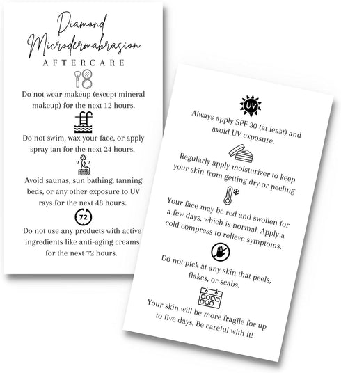 Lashicorn Diamond Microdermabrasion Aftercare Cards | 50 Pack | 2x3.5 inch Business Card