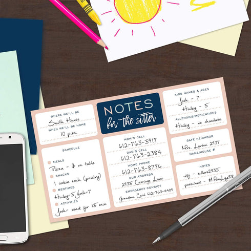 Babysitter Notepad, 50 Pages with Sticky Note Adhesive on Back