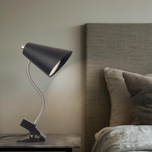 1 360Rotation LED Clip on Desk Lamp with USB Charging Port, Portable Gooseneck Clip on Lamp, Clamp Light Modern Table