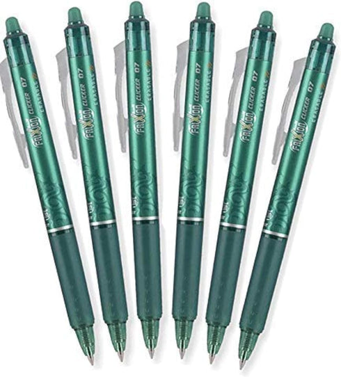 Pilot FriXion Clicker 0.7mm, Erasable Gel Pens, Fine Point, Green Ink, Pack Of 6 by Pilot