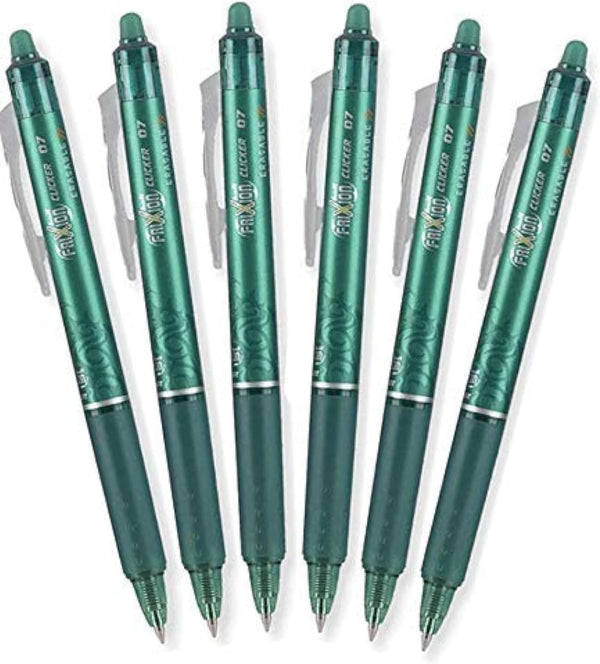 Pilot FriXion Clicker 0.7mm, Erasable Gel Pens, Fine Point, Green Ink, Pack Of 6 by Pilot