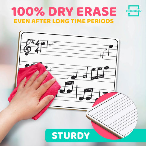 Scribbledo 10 Pack Dry Erase Music Staff Lap White Boards, 9"X12", Double Sided, Includes 10 Erasers