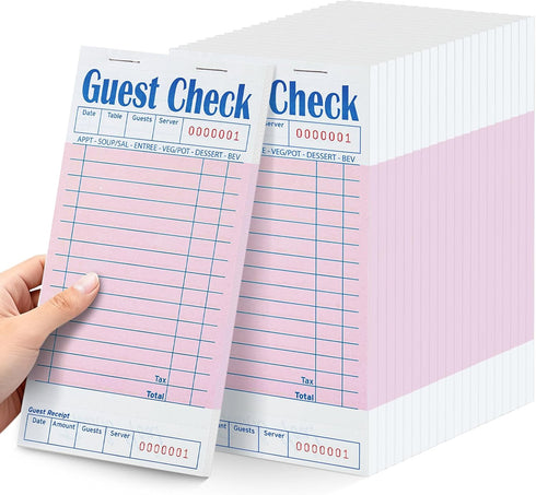 20 Pack/1000 Tickets Guest Checks Books for Servers, Pink Server Books for