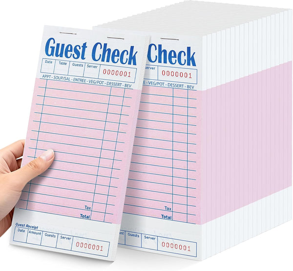 20 Pack/1000 Tickets Guest Checks Books for Servers, Pink Server Books for