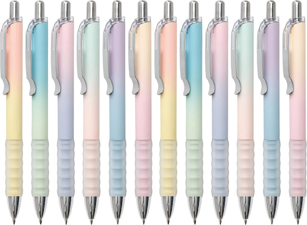 Gel Pens Medium Point 0.7mm Black Ink, Retractable Cute Pens for Smooth Writing, Pack of 12