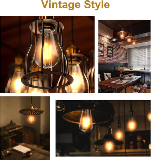 4W LED Dimmable Edison Light Bulbs, ST58 Amber Glass, 2700K Warm White, E26 Base Pack of 6