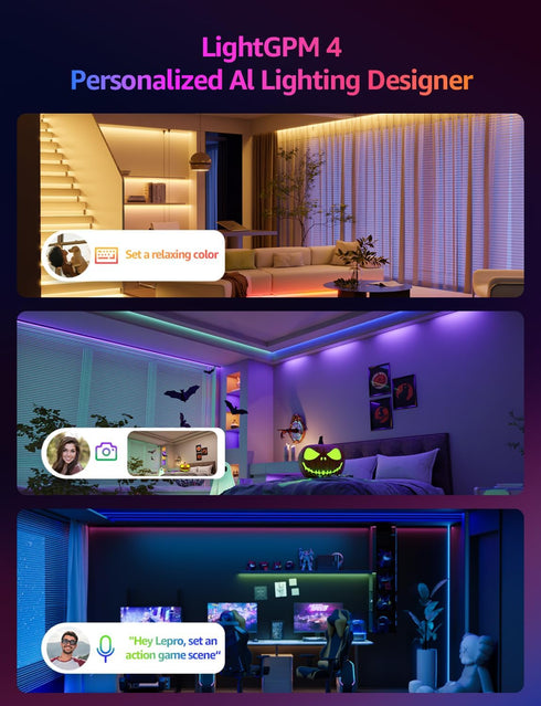 SE1 32.8ft 2.4GHz Lepro AI Smart LED Strip Lights - RGB Color Changing Light Strips with APP Control, AI Generated