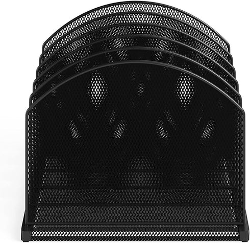 Safco Products Onyx Desk Organizer, 5 Upright Sections for Mail Sorter, Black Desktop Organization