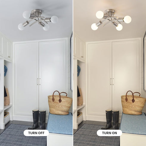 4-Light E26 Bulb WILON Semi Flush Mount Ceiling Light Fixture, Modern Flush Mount Ceiling Lights, Brushed Nickel