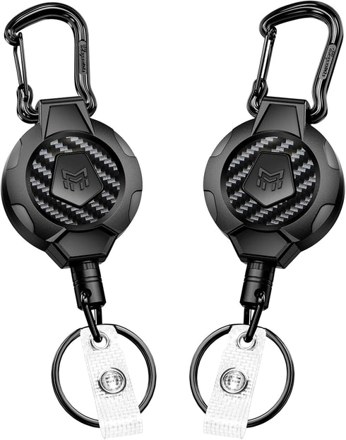 MNGARISTA 2-Pack Heavy Duty Retractable Keychain, 10 OZ Carbon Fiber ID Badge Reel with Clip Strap
