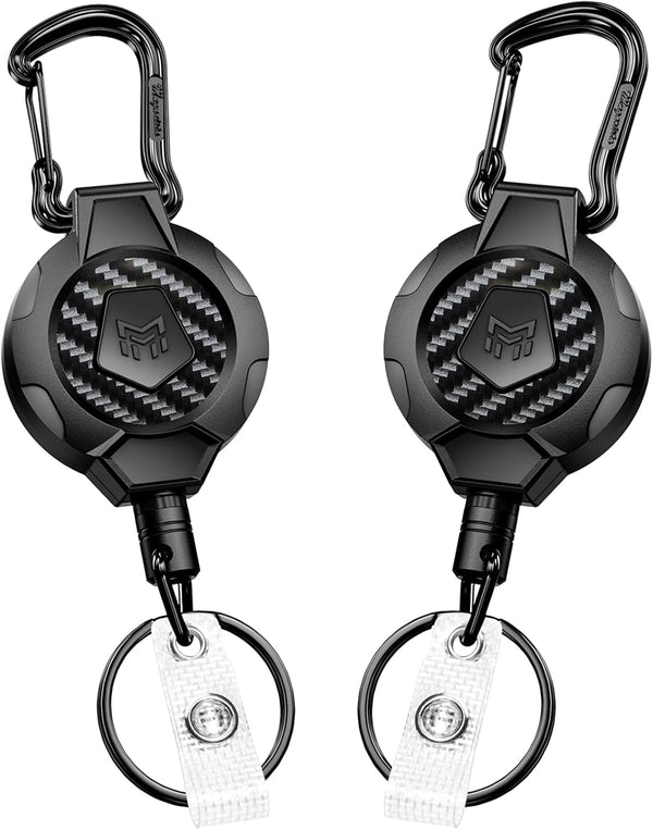 MNGARISTA 2-Pack Heavy Duty Retractable Keychain, 10 OZ Carbon Fiber ID Badge Reel with Clip Strap