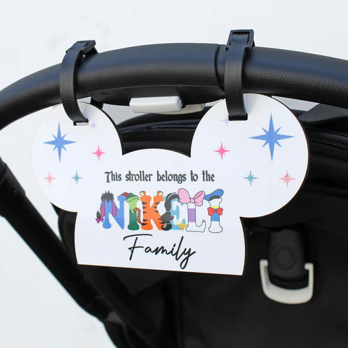 MYETCHEY 11) Personalized Stroller Name Tag, Mouse Ears Sign, Family Stroller License Plate Sign for Theme Parks