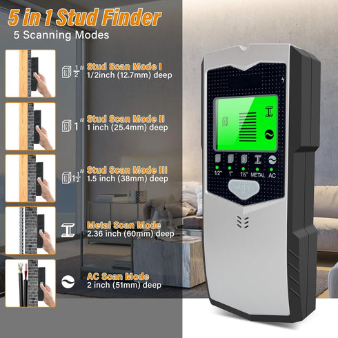Relahous 5 1 Stud Finder Wall Scanner, in Multifunctional Wall Detector Scanner with Upgraded Smart Sensor, HD LCD