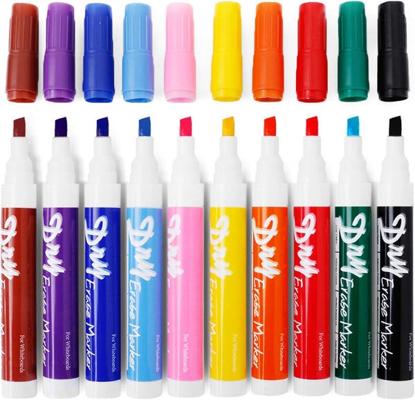 Volcanics Dry Erase Markers - Low Odor Chisel Tip Whiteboard Markers Pack of 10, 10 Colors