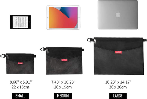 Pack of 3 Water-resistant Material Zipper Pouch Set, Mesh Zipper Bags for Storage (Black)