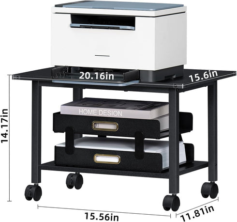 Lerliuo 2-Tier Under Desk Printer Stand, Industrial Mobile Printer Table with Storage Shelf and Steel Frame, Rolling