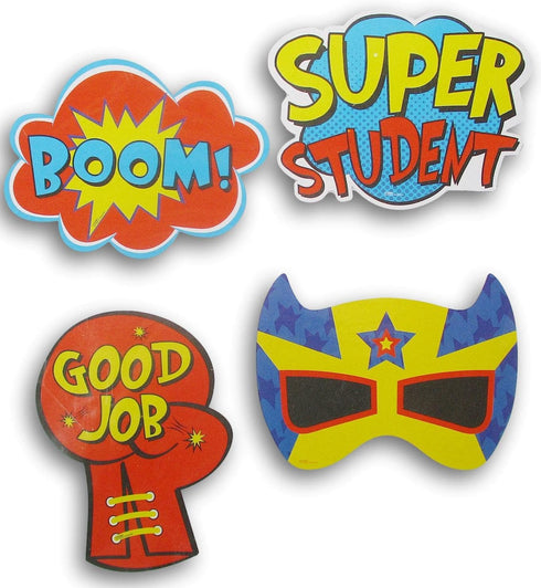 Super Hero Bulletin Board Paper Cutouts - 8 Piece - Super Student Mask, Boxing Glove, Boom - 8 x 6 Inches