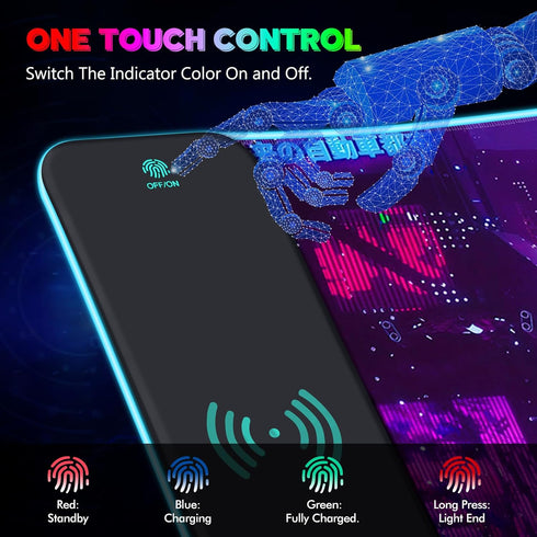 RGB Mouse Pad with 15W Wireless Charging, Purple Anime Neon Extended Large LED Gaming Pad, 10 Light Modes for Home