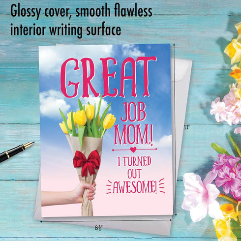 NobleWorks Jumbo Card for Mothers Day, 8.5 x 11 Inch, Funny Card of Appreciation, Great Job Mom