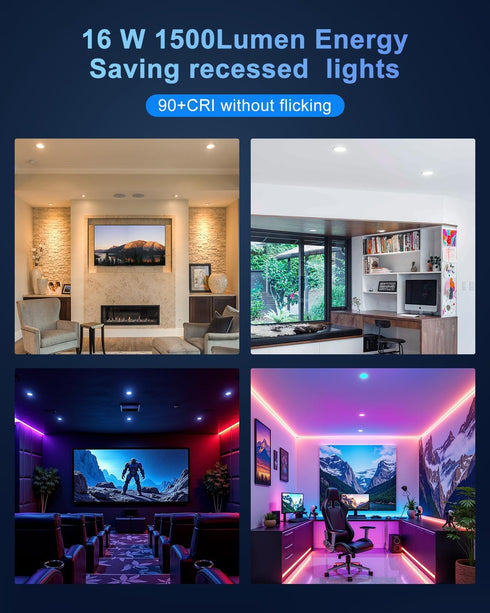 6 Inch, 13W 1300LM, Dimmable 1 Pack Recessed Lighting RGBCW Color Changing LED Can Lights, Flicker Free, Retrofit